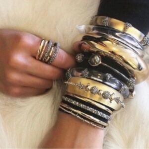 ALEXIS BITTAR Brutalist Gold Gunmetal Orbiting Crystal Layered Ring Size 7.5